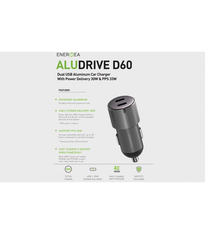 شارژر فندکی انرژیا مدل Energea AluDrive D60-۶۶ وات